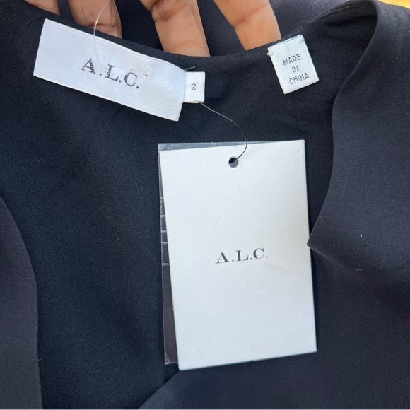 NWT ALC 100% Silk Deep V-Neck Mini Shift Women's Dress‎ 2 Black Orange Luxe Chic - Picture 5 of 11